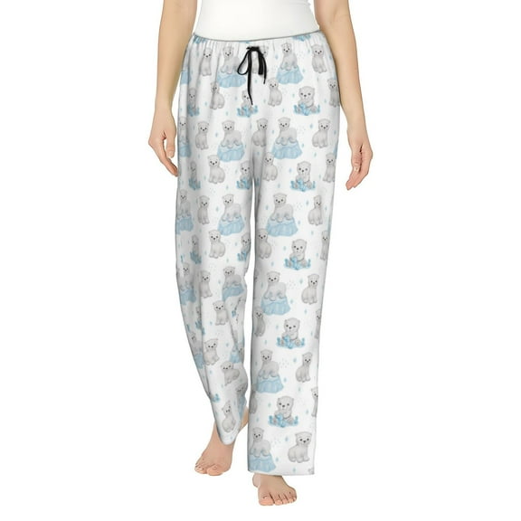 Yiaed Playful Polar Bear Pals Print Womens Lounge Pants, Loose PJ Bottoms, Long Pajama Pants for Women-Medium