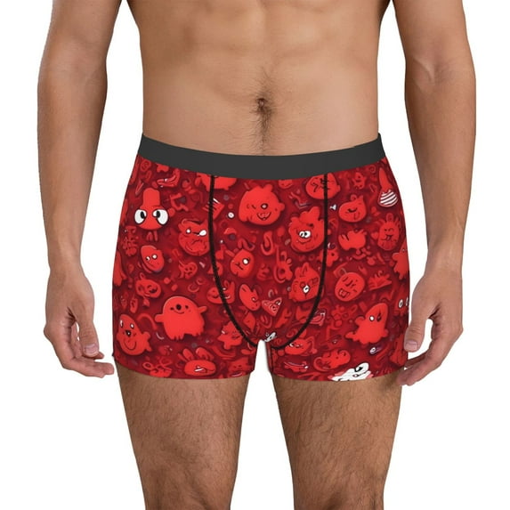 Yiaed Playful Red Cartoon Faces Print Men's Soft Cotton Boxer Shorts Breathable Boxers Underwear Moisture-Wicking Underwear Stretch Boxer Briefs for Man-Small