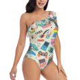 thumbnail image 1 of Yiaed Playing Video Games Print Women One Piece Swimsuits Tummy Control One Shoulder Bathing Suits Pattern Ruffle Swimwear-Small, 1 of 8