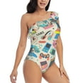 thumbnail image 1 of Yiaed Playing Video Games Print Women One Piece Swimsuits Tummy Control One Shoulder Bathing Suits Pattern Ruffle Swimwear-X-Large, 1 of 8