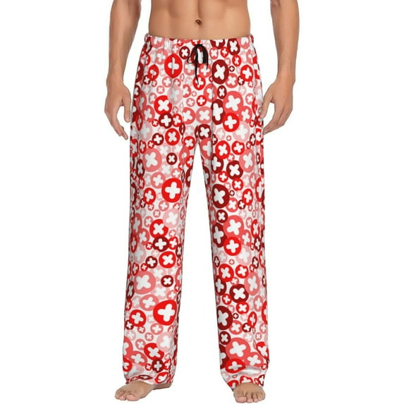 Yiaed Plus Cross Print Men's Lounge Pants, Loose PJ Bottoms, Long Pajama Pants for Men-Medium