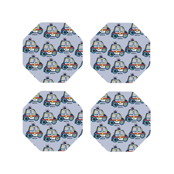 Yiaed Police Car Print Leather Coasters for Drinks - Cup Coasters Coffee Table Kitchen Table Bar, Home & Office Gifts Handmade Drink Coasters-Octagon