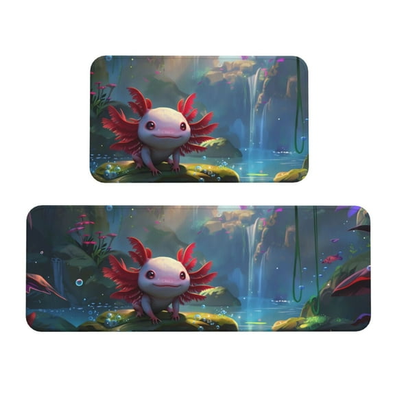 Yiaed Pond Cute Axolotl Kitchen Rugs Sets of 2 Kitchen Mats Cushioned Anti Fatigue Kitchen Rug Tapetes Para Cocina for Sink,Laundry Room