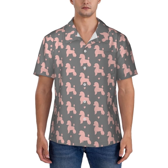 Yiaed Poodle Dog Print Hawaiian Shirt for Men Short Sleeve Button Down Shirts Beach Shirts for Men-3X-Large