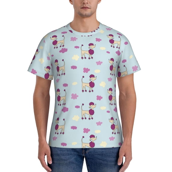 Yiaed Poodle Dog Print Mens Short Sleeve Tight Fit T-Shirt, Crewneck Casual Tee-Medium
