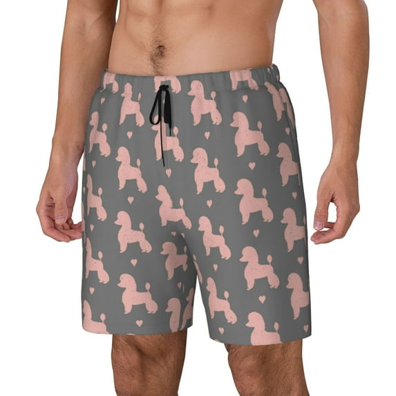 Yiaed Poodle Dog Print Mens Swim Trunks Bathing Suit Compression Liner Beach Swim Shorts Swimwear Quick Dry Zipper Pocket No-Chafing Board Short-Medium