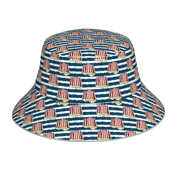 Yiaed Popcorn On Blue Lines Print Reflective Stripe Bucket Hat Unisex Funny Outdoor Fisherman Cap Beach Sun Hat