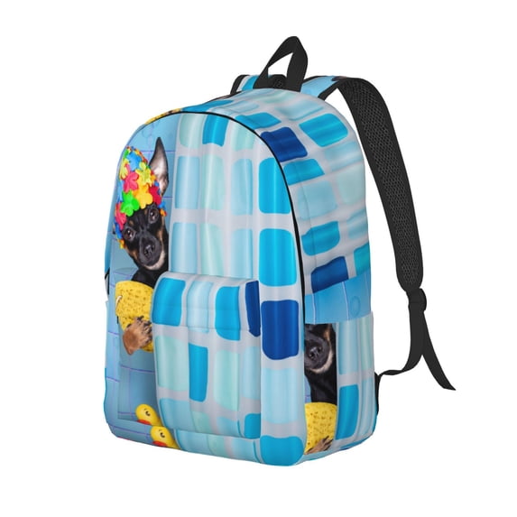 Yiaed Prague Ratter Dog in Bathtub Print Print Laptop Backpack Travel Canvas Backpack Vintage Aesthetic Backpack for School Knapsack Backpack Backpack for School-Medium