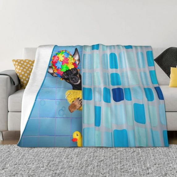 Yiaed Prague Ratter Dog in Bathtub Print Blanket Throw Blanket Soft Cozy Flannel Blanket for Home Bed Sofa Couch Chair-60"x50"