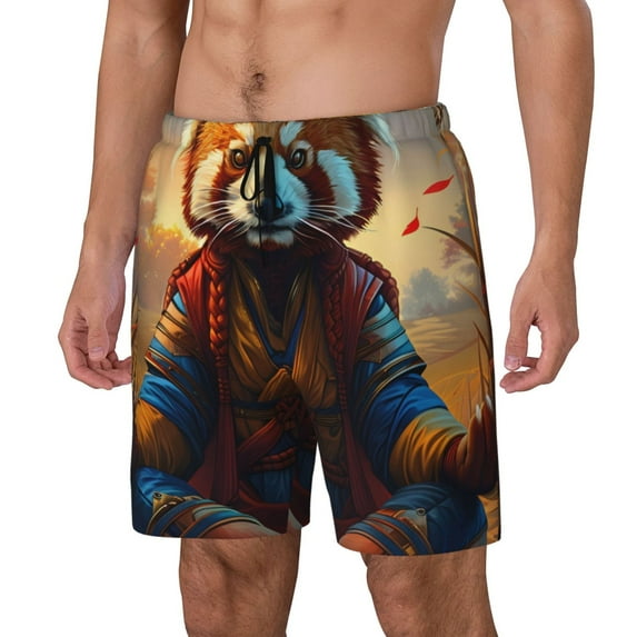Yiaed Prairie Meditating Raccoon Print Mens Swim Trunks Bathing Suit Compression Liner Beach Swim Shorts Swimwear Quick Dry Zipper Pocket No-Chafing Board Short-X-Large