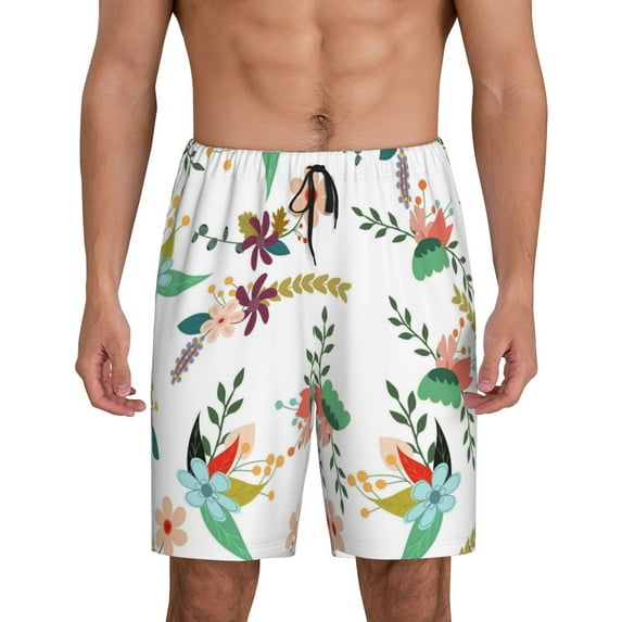 Yiaed Pretty Floral With Leaves for Men's Soft Sleep Pajama Short Lounging Pajama Shorts-Small