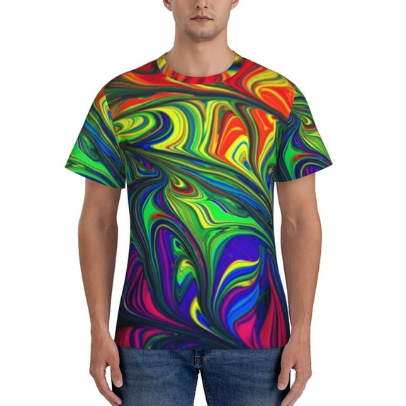 Yiaed Pride Rainbow Print Mens Short Sleeve Tight Fit T-Shirt, Crewneck Casual Tee-Small
