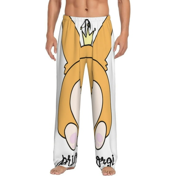 Yiaed Prince Corgi Dog Print Men's Lounge Pants, Loose PJ Bottoms, Long Pajama Pants for Men-Medium