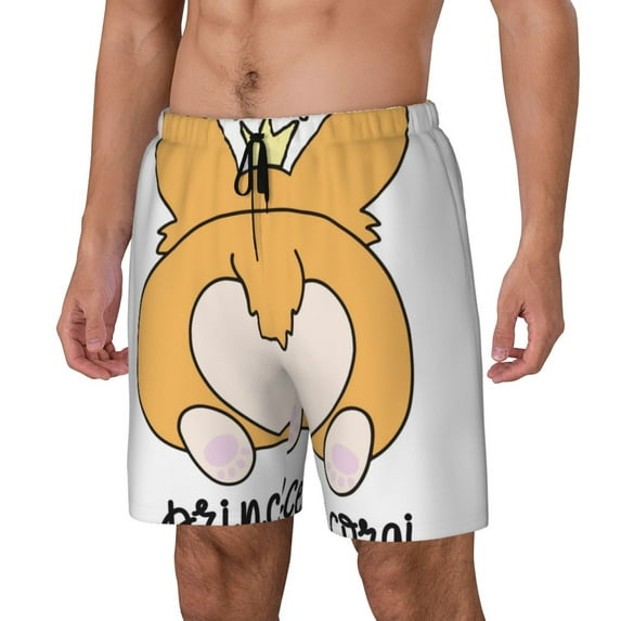Yiaed Prince Corgi Dog Print Mens Swim Trunks Bathing Suit Compression Liner Beach Swim Shorts Swimwear Quick Dry Zipper Pocket No-Chafing Board Short-Medium