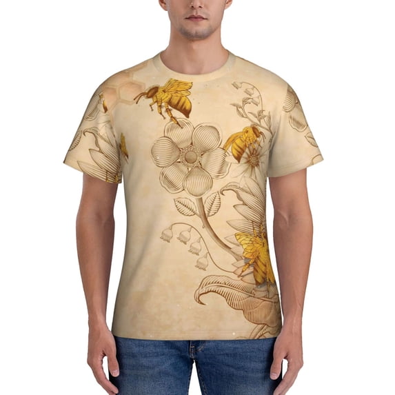 Yiaed Print Mens Short Sleeve Tight Fit T-Shirt, Crewneck Casual Tee-Small