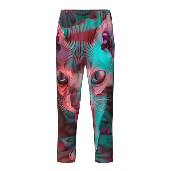 Yiaed Psychedelic Hairless Cat Print Teenagers' Lounge Pants, Loose PJ Bottoms, Long Pajama Pants for Men-Small