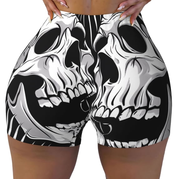 Yiaed Psychedelic Skull Illusion Art Print Women's Athletic Shorts Running Shorts Sporty Short High Waisted Elastic Workout Shorts for Yoga Gym Running & Sports -Large