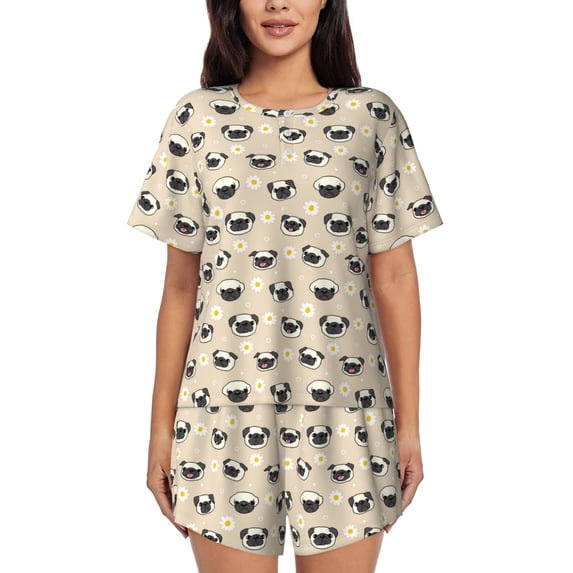 Yiaed Pug Dog Face Print Short Sleeve Pajama Sets for Women Casual Crew Neck 2 Piece Lounge Sets Women's Short-Sleeved Pajama-XX-Large