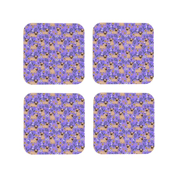 Yiaed Pugs and Flowers Print Leather Coasters for Drinks - Cup Coasters Coffee Table Kitchen Table Bar, Home & Office Gifts Handmade Drink Coasters-Square