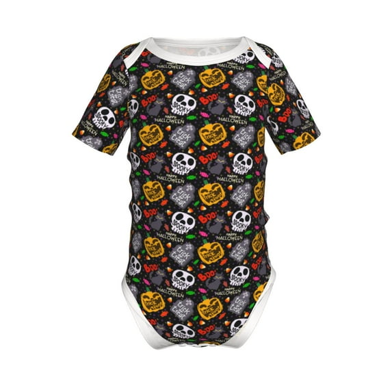 Yiaed Pumpkin And Flying Bat Print Infant Climbing Short Sleeve Onesie One-Piece Baby Bodysuit Clothes 0-12 Months -6 Months