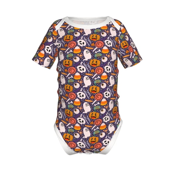 Yiaed Pumpkin And Flying Bat1 Print Infant Climbing Short Sleeve Onesie One-Piece Baby Bodysuit Clothes 0-12 Months -6 Months