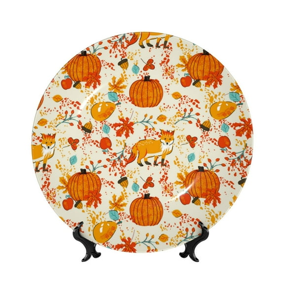 Yiaed Pumpkin Fall Pears Print Bone China Decorative Plate Ceramic Dinner Plates Art Crafts with Display Stand-6in