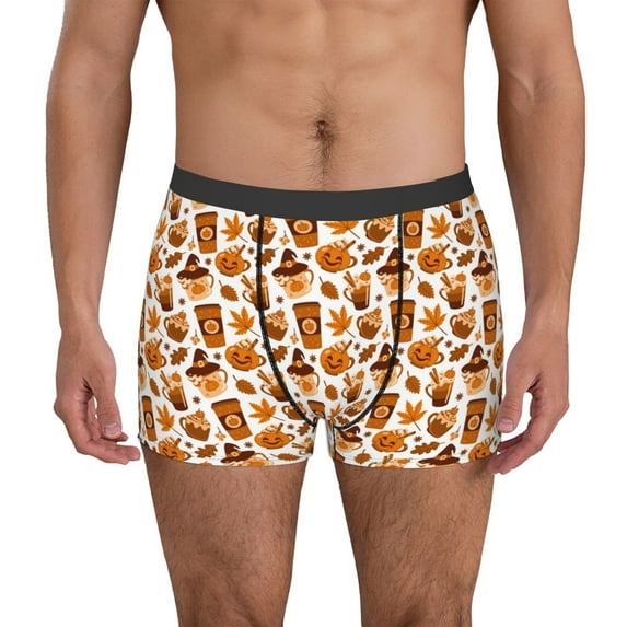 Yiaed Pumpkin Witch Hat Coffee Print Men's Soft Cotton Boxer Shorts Breathable Boxers Underwear Moisture-Wicking Underwear Stretch Boxer Briefs for Man-Medium