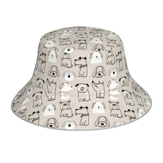 Yiaed Puppy Print Reflective Stripe Bucket Hat Unisex Funny Outdoor Fisherman Cap Beach Sun Hat