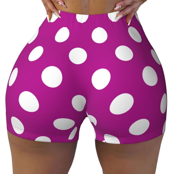Yiaed Purlpe And White Polka Dot Print Women's Athletic Shorts Running Shorts Sporty Short High Waisted Elastic Workout Shorts for Yoga Gym Running & Sports -X-Large