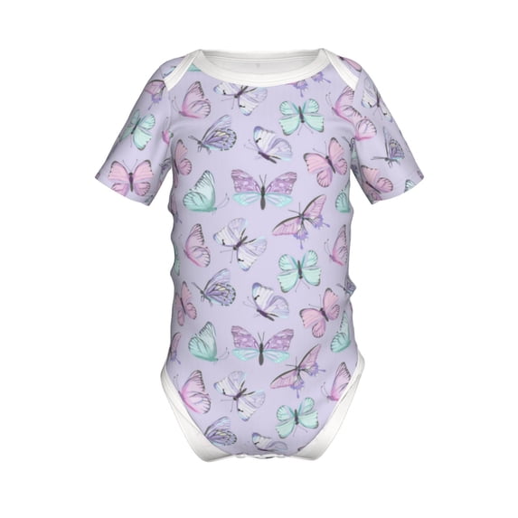 Yiaed Purple Butterfly Print Infant Climbing Short Sleeve Onesie One-Piece Baby Bodysuit Clothes 0-12 Months -18 Months