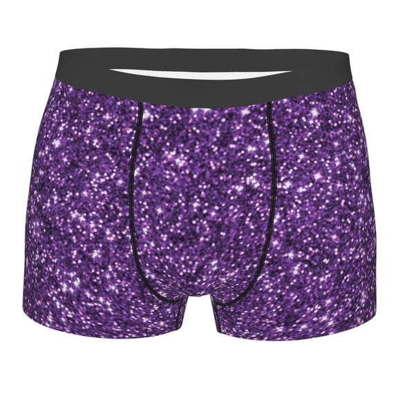 Yiaed Purple Glitter Print Men's Soft Cotton Boxer Shorts Breathable Boxers Underwear Moisture-Wicking Underwear Stretch Boxer Briefs for Man-XX-Large