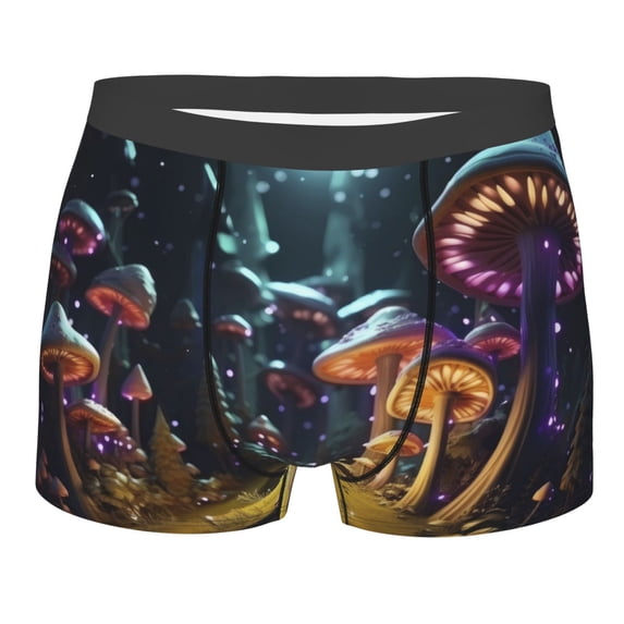 Yiaed Purple Glowing Mushroom Print Men's Soft Cotton Boxer Shorts Breathable Boxers Underwear Moisture-Wicking Underwear Stretch Boxer Briefs for Man-X-Large