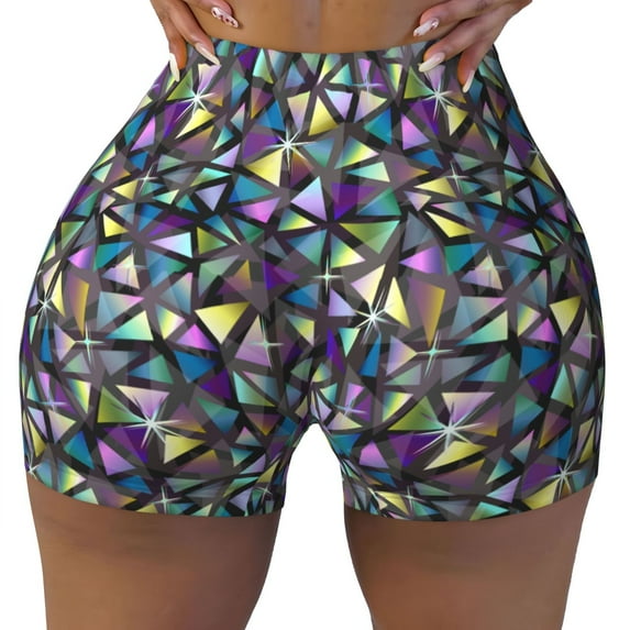 Yiaed Purple-Gold Triangles Print Women's Athletic Shorts Running Shorts Sporty Short High Waisted Elastic Workout Shorts for Yoga Gym Running & Sports -X-Large