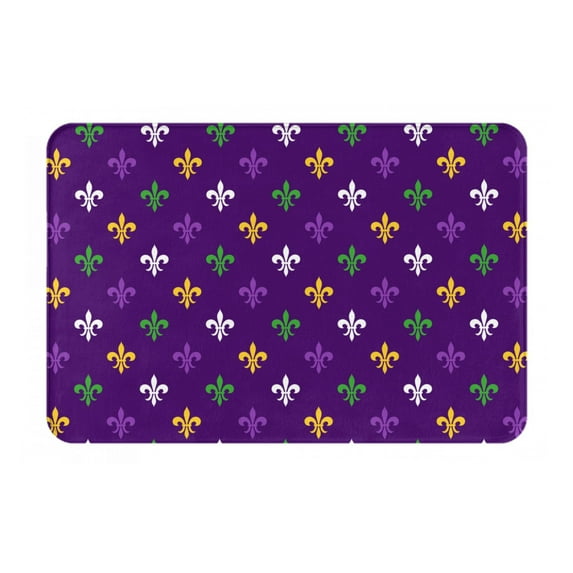 Yiaed Purple Mardi Gras Print Flannel Doormat Mat Outdoor Indoor Door Mats, Non Slip Durable Entrance Rugs for Outside Entry, Porch, Resist Dirt, 16"x24"