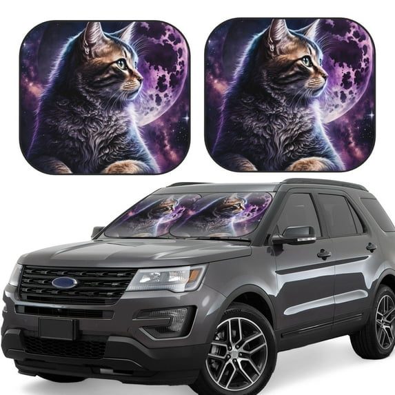 Yiaed Purple Moon Cat Print Car Front Windshield Sun Shade,Foldable Anti-UV Car Sunshade for Front Window for Most Vehicles-Large