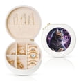 thumbnail image 1 of Yiaed Purple Moon Cat Print Travel Jewelry Case Bridesmaid Gift Boxes Jewelry Travel Organizer Small Round Jewelry Box Mini Storage-White, 1 of 7