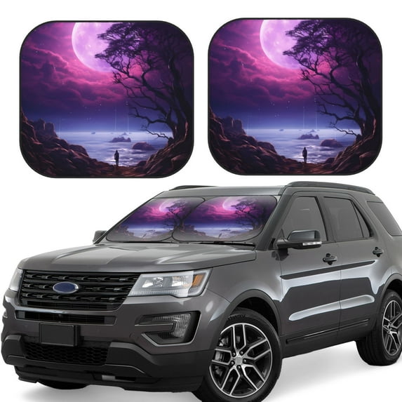 Yiaed Purple Moon Tree Night Sky Print Car Front Windshield Sun Shade,Foldable Anti-UV Car Sunshade for Front Window for Most Vehicles-Medium