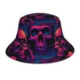 thumbnail image 1 of Yiaed Purple-Red Skull Print Reflective Stripe Bucket Hat Unisex Funny Outdoor Fisherman Cap Beach Sun Hat, 1 of 5
