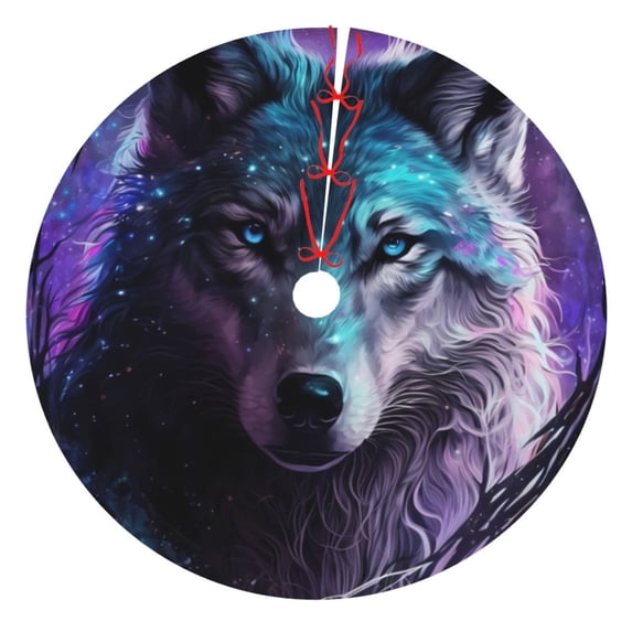 Yiaed Purple Sky Wolf Print Christmas Tree Skirt , Tree SkirtsTree Mat for Christmas Winter Holiday Indoor Decorations-48"