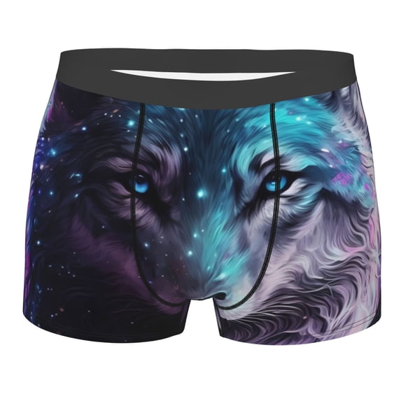 Yiaed Purple Sky Wolf Print Men's Soft Cotton Boxer Shorts Breathable Boxers Underwear Moisture-Wicking Underwear Stretch Boxer Briefs for Man-X-Large