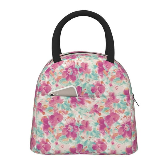 Yiaed Purple Watercolor Flowers Print Lunch Bag Adult Insulated Lunch Box, Leakproof Cooler Food Lunch Containers Reusable High Capacity Lunch Tote Bags-One Size