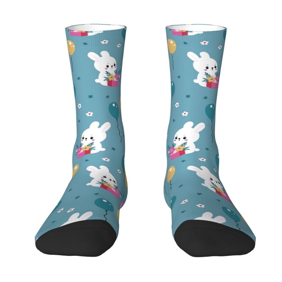 Yiaed Rabbit And Balloon Print Great elasticity Crew Socks Sports socks for Men and Women