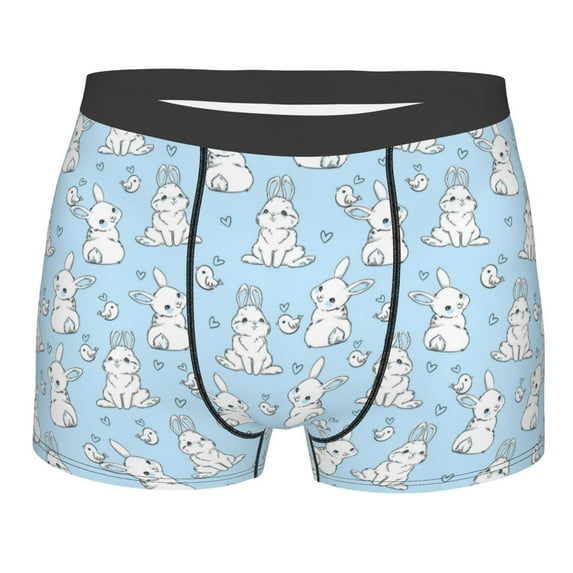 Yiaed Rabbit And Bird Print Men's Soft Cotton Boxer Shorts Breathable Boxers Underwear Moisture-Wicking Underwear Stretch Boxer Briefs for Man-Medium