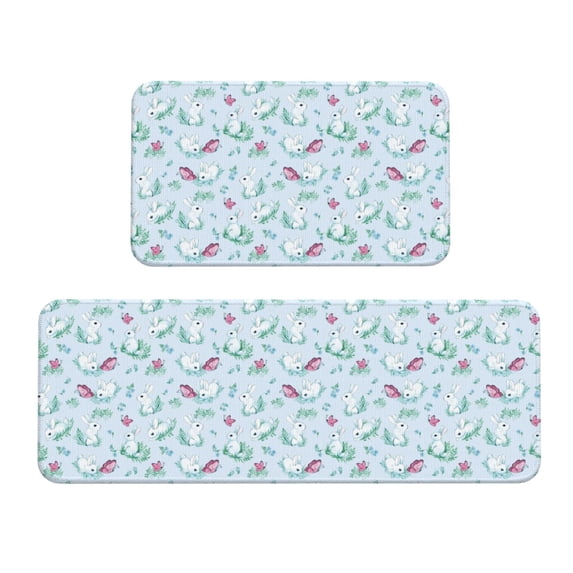 Yiaed Rabbit And Butterfly Kitchen Rugs Sets of 2 Kitchen Mats Cushioned Anti Fatigue Kitchen Rug Tapetes Para Cocina for Sink,Laundry Room