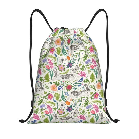 Yiaed Rabbit And Butterfly Print Drawstring Bags Drawstring Backpack Bulk String Back Pack Gym Sport Bag-Medium