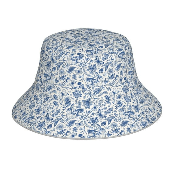 Yiaed Rabbit And Butterfly Print Reflective Stripe Bucket Hat Unisex Funny Outdoor Fisherman Cap Beach Sun Hat