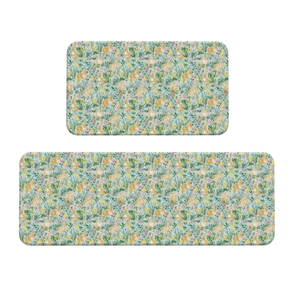 Yiaed Rabbit And Chick Kitchen Rugs Sets of 2 Kitchen Mats Cushioned Anti Fatigue Kitchen Rug Tapetes Para Cocina for Sink,Laundry Room