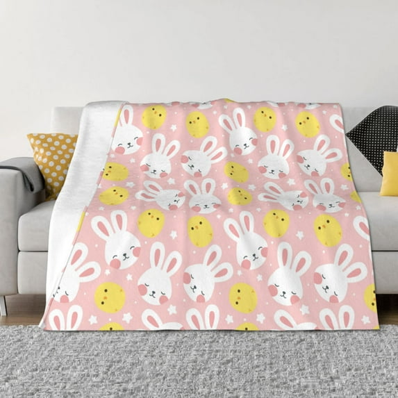 Yiaed Rabbit And Chick Print Blanket Throw Blanket Soft Cozy Flannel Blanket for Home Bed Sofa Couch Chair-80"x60"