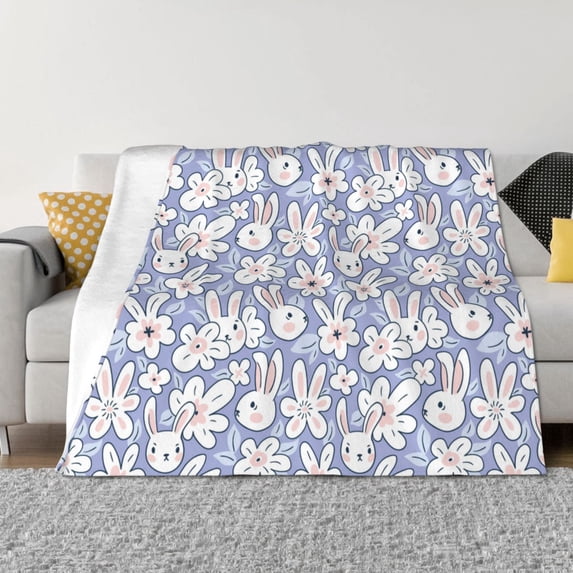 Yiaed Rabbit And Floral Print Blanket Throw Blanket Soft Cozy Flannel Blanket for Home Bed Sofa Couch Chair-40"x30"