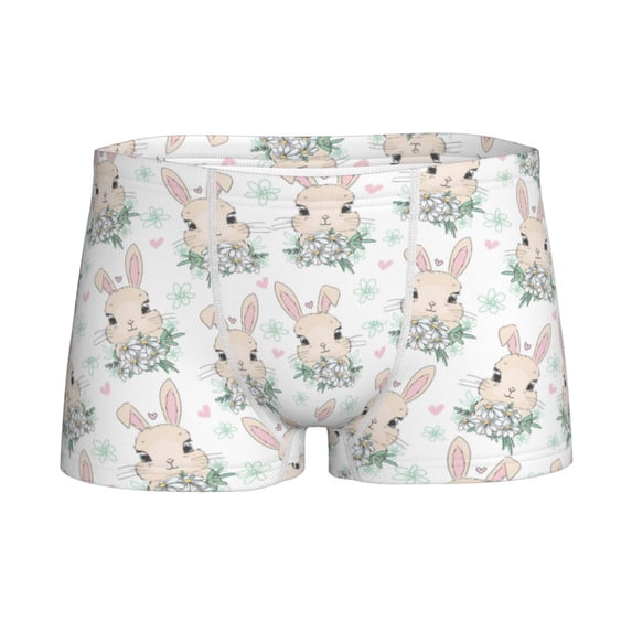 Yiaed Rabbit And Flower Print Boys' Boxer Briefs Cotton Casual Stretch Comfort Boys Boxers - Kids Boxer Briefs Underwear for Boys (6-18)-X-Large